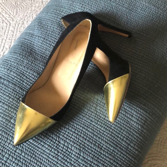 JCrew black suede pumps w gold tip. Like new 7.5. - Picture 2 of 5